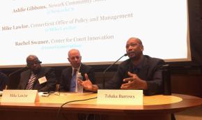 Tshaka Barrows, deputy director of the W. Haywood Burns Institute, participates in a panel on 'Enhancing Justice System Legitimacy: Race and Procedural Justice' with, from left, Ashlie Gibbons, a public defender from Newark, N.J., and Mike Lawlor, of the Connecticut Office of Policy and Management.