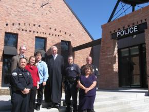 Jim Burack, third from right, says the new combined courthouse/police station fosters inter-agency <br>collaboration. With Burack are, from left, Benito Garcia, Commander, Police Dept., Bruce <br>Fickel, Community Prosecutor, Jessica Jones, Community Court Case &amp;amp; Resource <br>Manager, Maria Zuniga, Community Services Assistant, Police Dept., John Easley, <br>Community Court Judge, Beatriz Rangel, Community Court Clerk, and Mick Peters, <br>School Resource Officer.