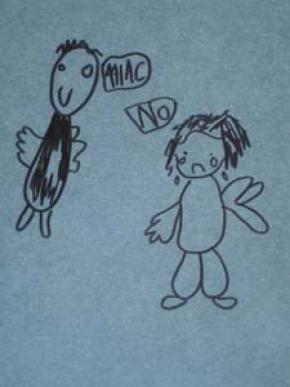 A 5-year-old processes her experience of sexual abuse by recreating the scene during which the abuser says, "Come here," and the child responds, "No."