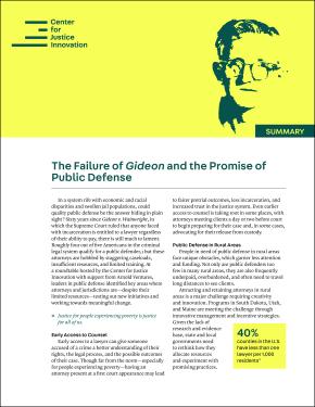 cover image of summary of the report, yellow background at the top with Gideon illustration in dark green on the top right, body text follows underneath the photo