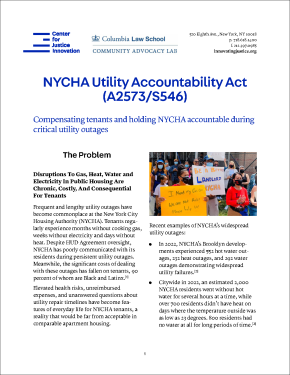 Cover image of fact sheet "NYCHA Utility Accountability Act" showing first page of document