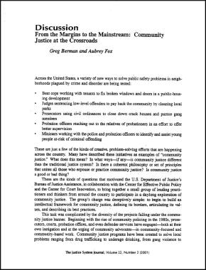 From the Margins to the Mainstream: Community Justice at the Crossroads