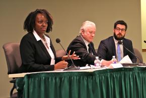 Judge Cheryl Williams of the South Dallas Community Court speaks on a panel about changing offender behavior with Jay Nye (center) of the El Paso County Public Defender’s Office and Gregory Midgette of the RAND Corporation.