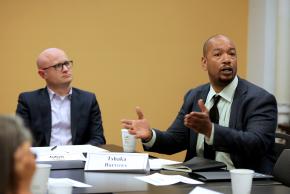 Tshaka Barrows (right), Chief Executive Officer, The W. Haywood Burns Institute, and Julian Adler, Director of Policy and Research, Center for Court Innovation