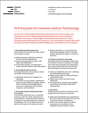 First page of 10 Principles for Humane Justice Technology 