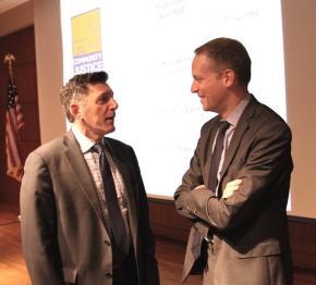 Before his keynote address, Michael Botticelli, acting director of the White House Office of National Drug Control Policy, chats with Greg Berman, director of the Center for Court Innovation.