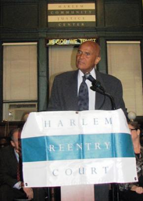 Harry Belafonte speaks at the 10th graduation ceremony of the Harlem Parole Reentry Court.