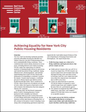 Cover image of our 2020 report summary, "Achieving Equality for New York City Public Housing Residents."